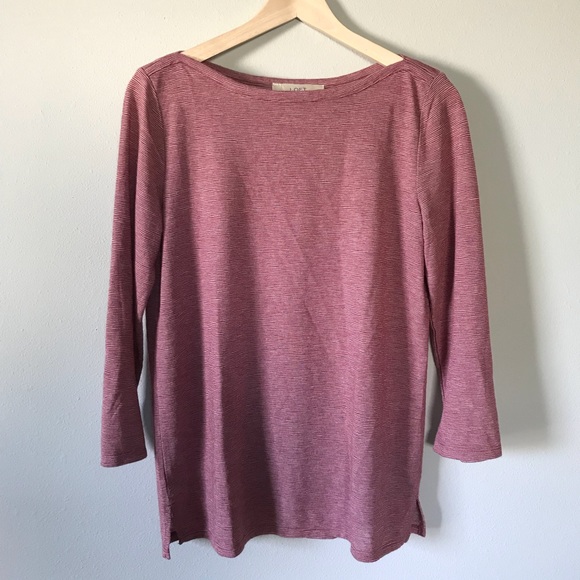 Loft Boatneck Striped Tee Top Pink Maroon - Picture 2 of 4